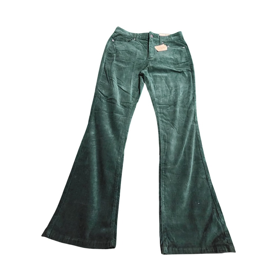 St Johns Bay Womens 12 Flare Corduroy Pants Yosemite Pine Green High Rise NWT
